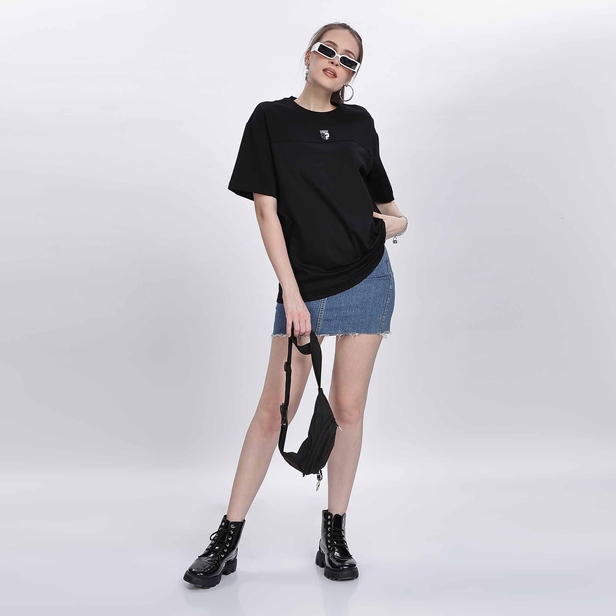 Ribbed yoke Oversized T - Shirt