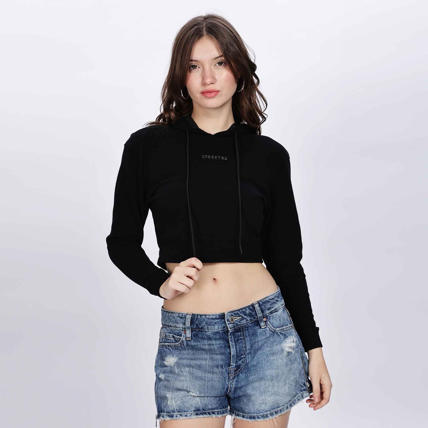 Casual Long Sleeve Cropped Hoodie