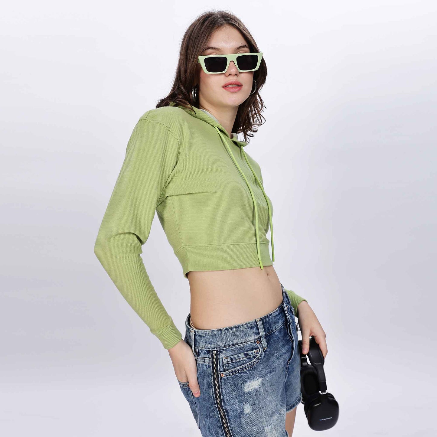 Casual Long Sleeve Cropped Hoodie