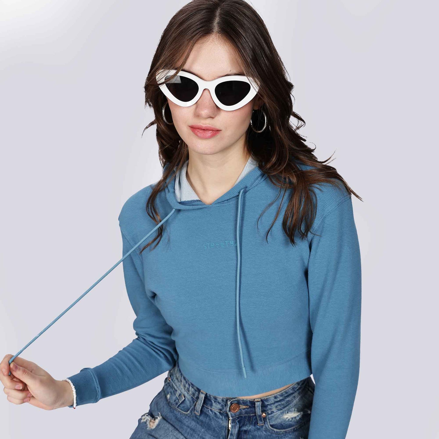 Casual Long Sleeve Cropped Hoodie