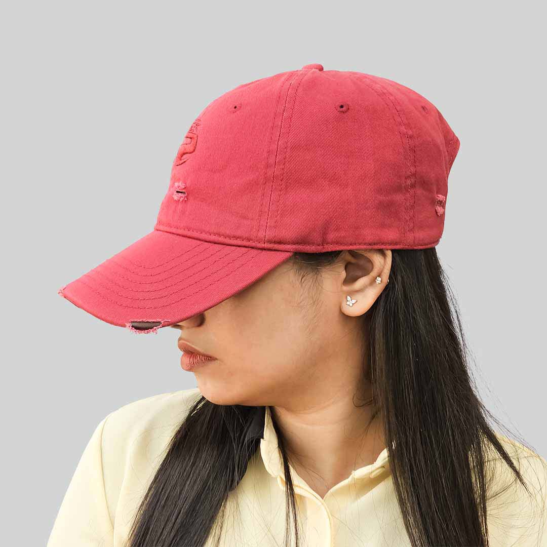 Unstructured Distressed Ladies Cap with 3D Logo Embroidery