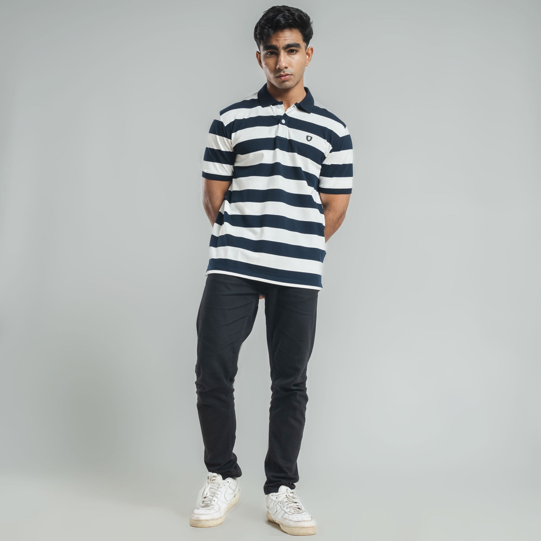 Navy Blue Stripe Polo Regular Fit