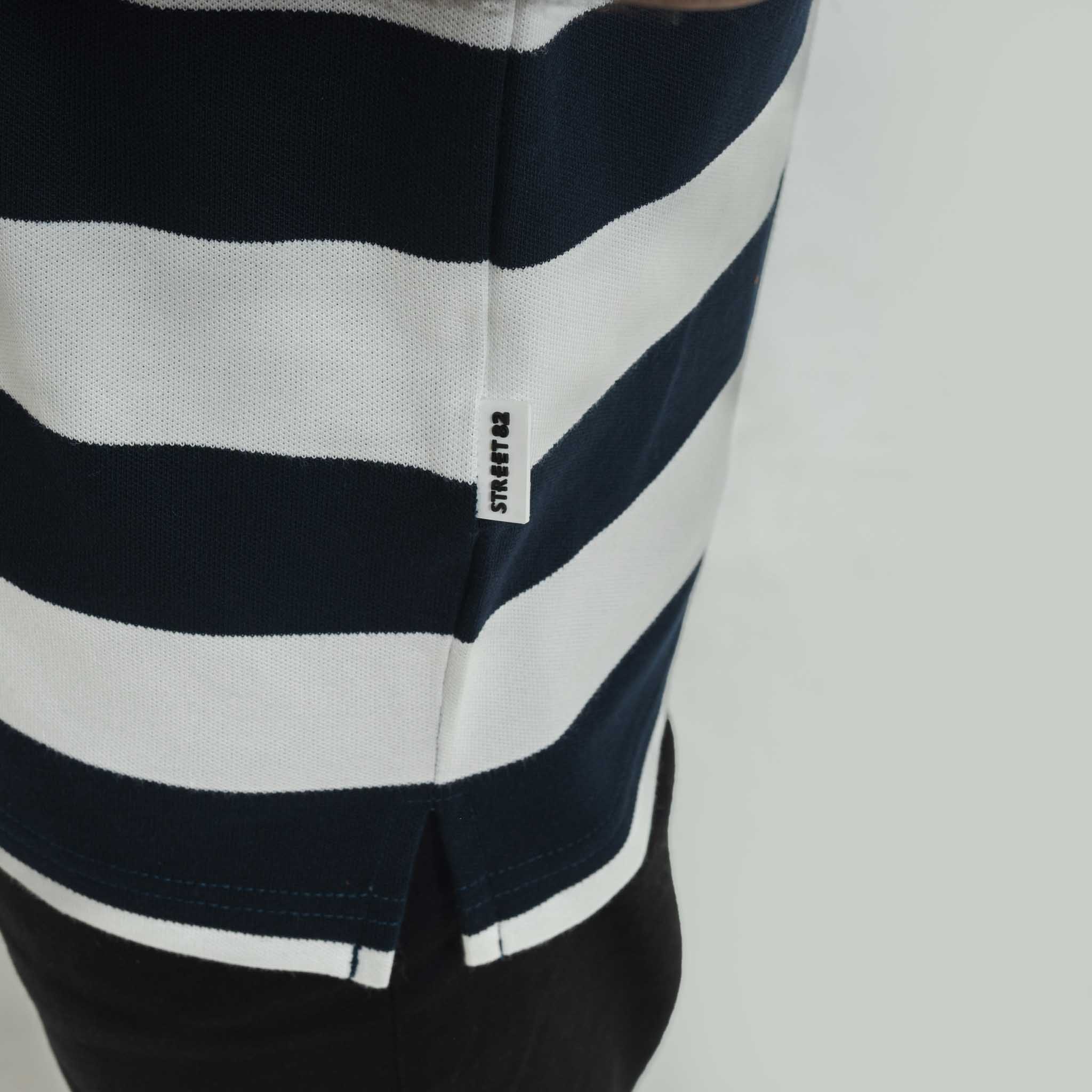 Navy Blue Stripe Polo Regular Fit