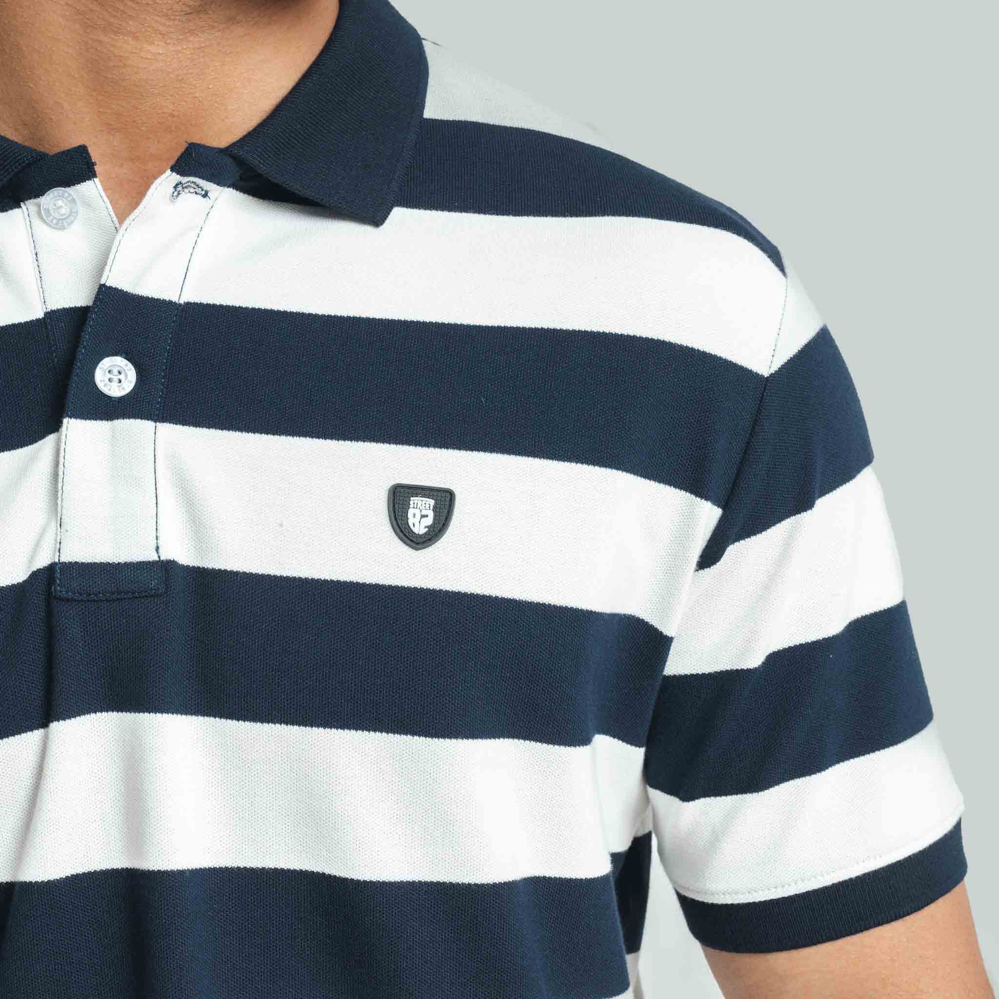 Navy Blue Stripe Polo Regular Fit