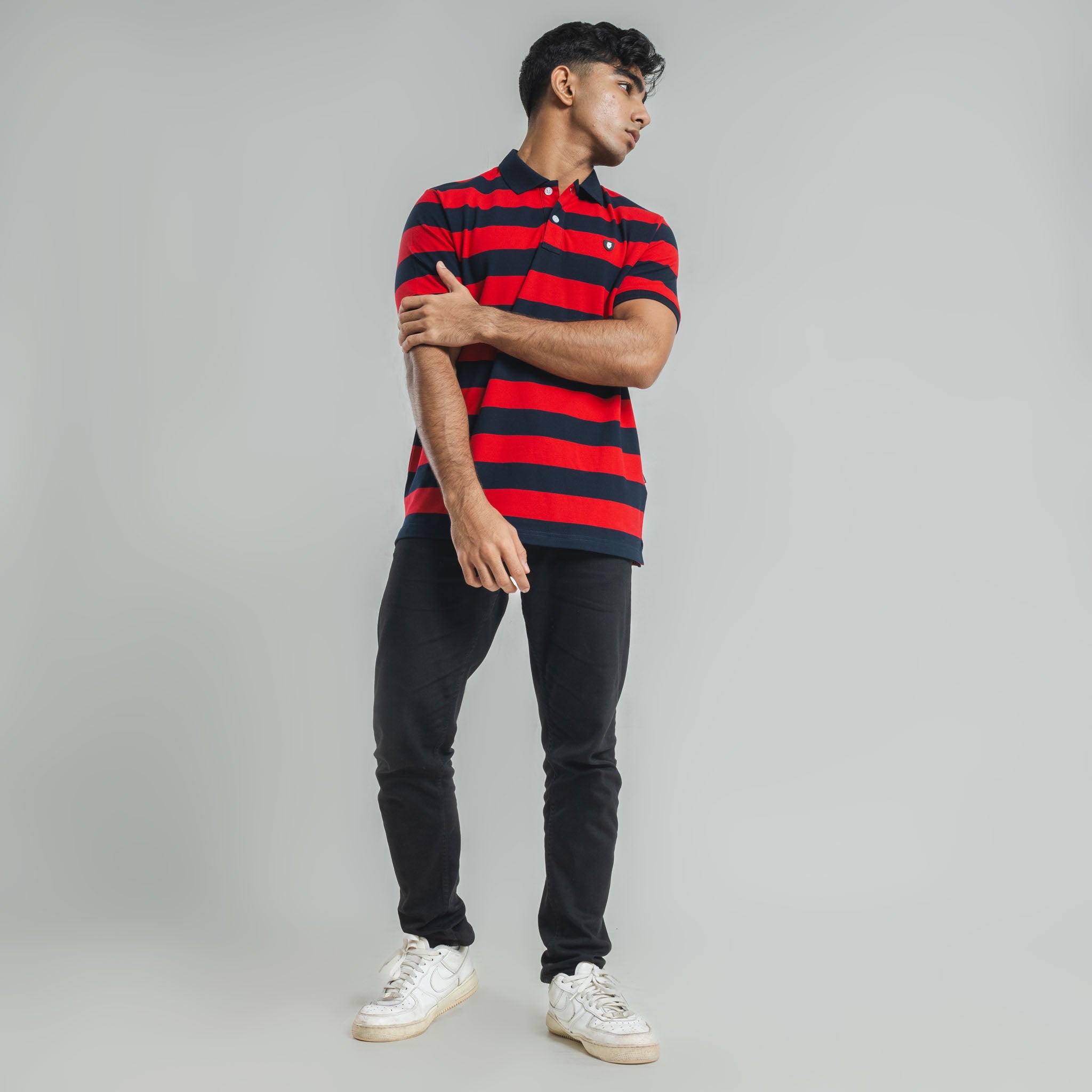 Navy Blue Stripe Polo Regular Fit