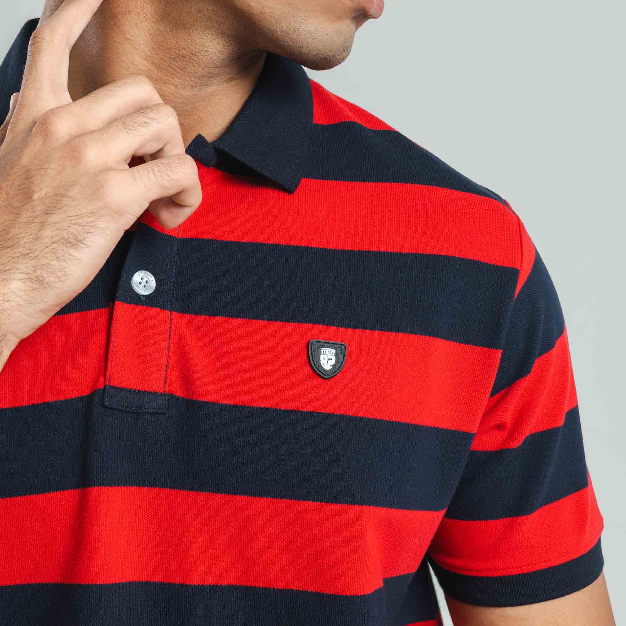 Navy Blue Stripe Polo Regular Fit