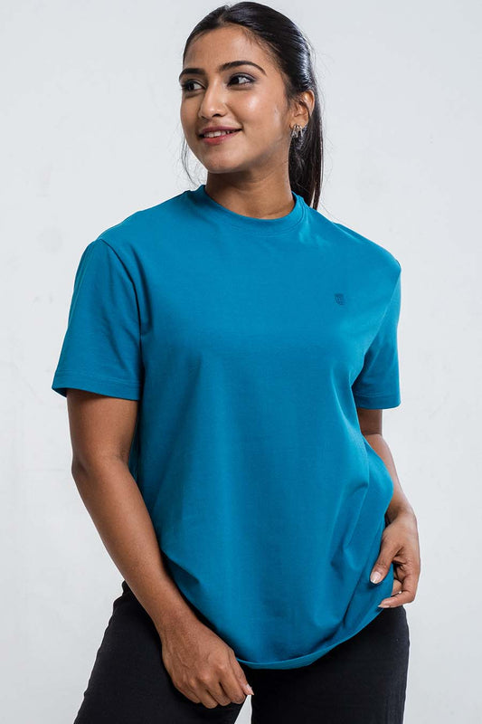 Ladies Plain Deep Lake Crew Neck Essential Regular T-Shirt