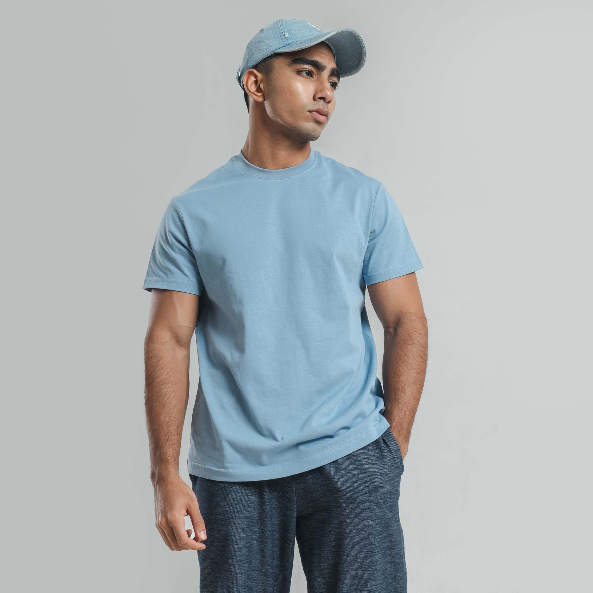 Plain Cornflower Blue crew neck essential t-shirt