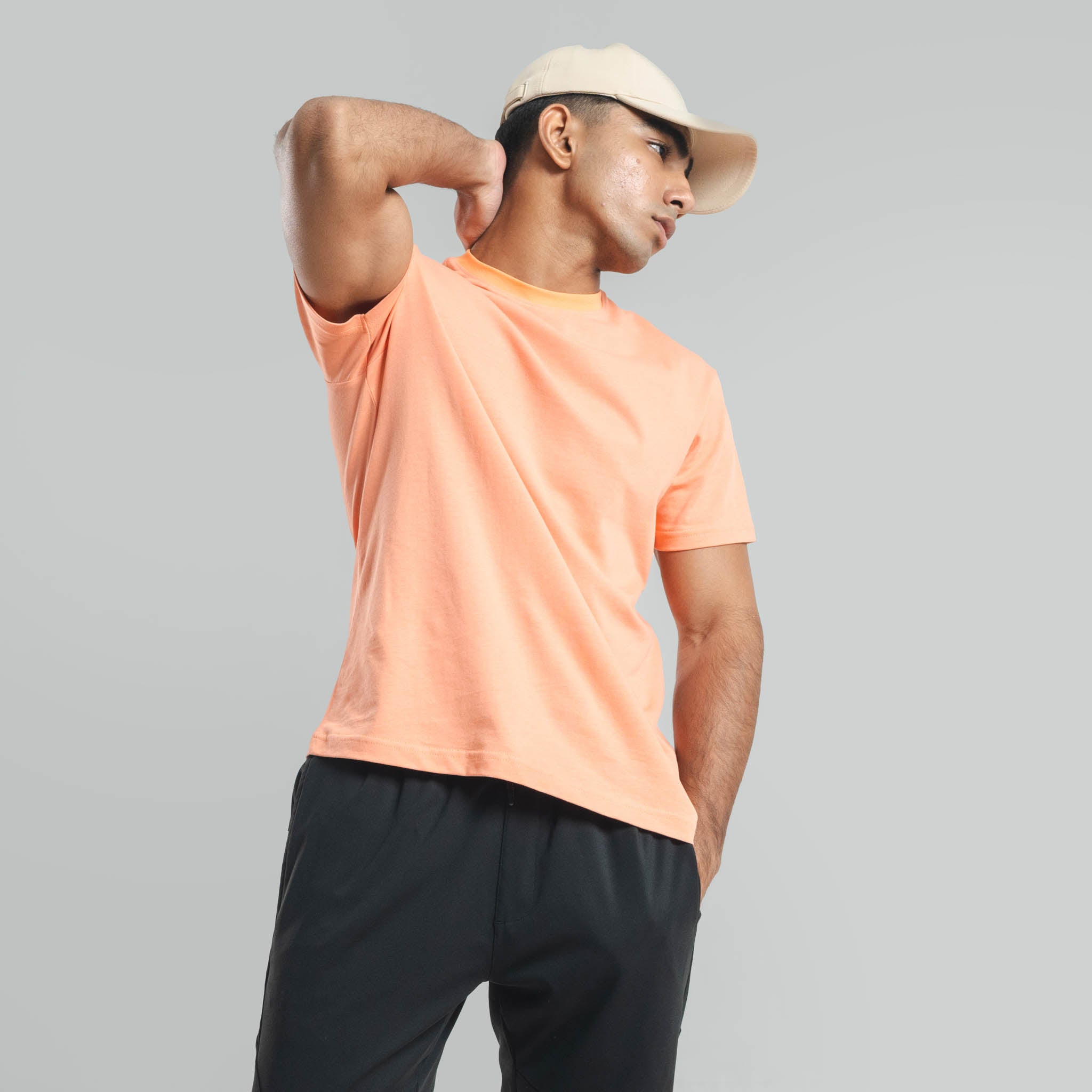 Plain Coral Pink crew neck essential t-shirt