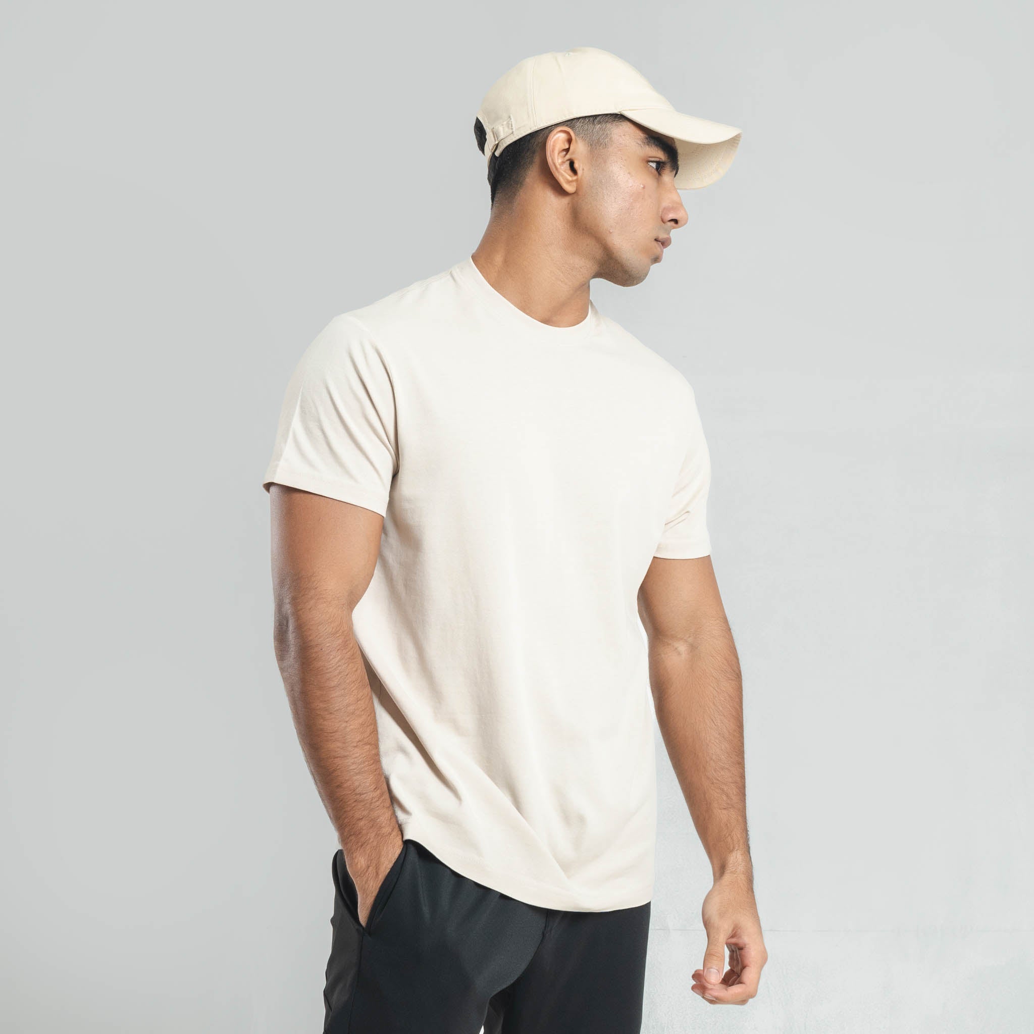 Plain Beige crew neck essential t-shirt