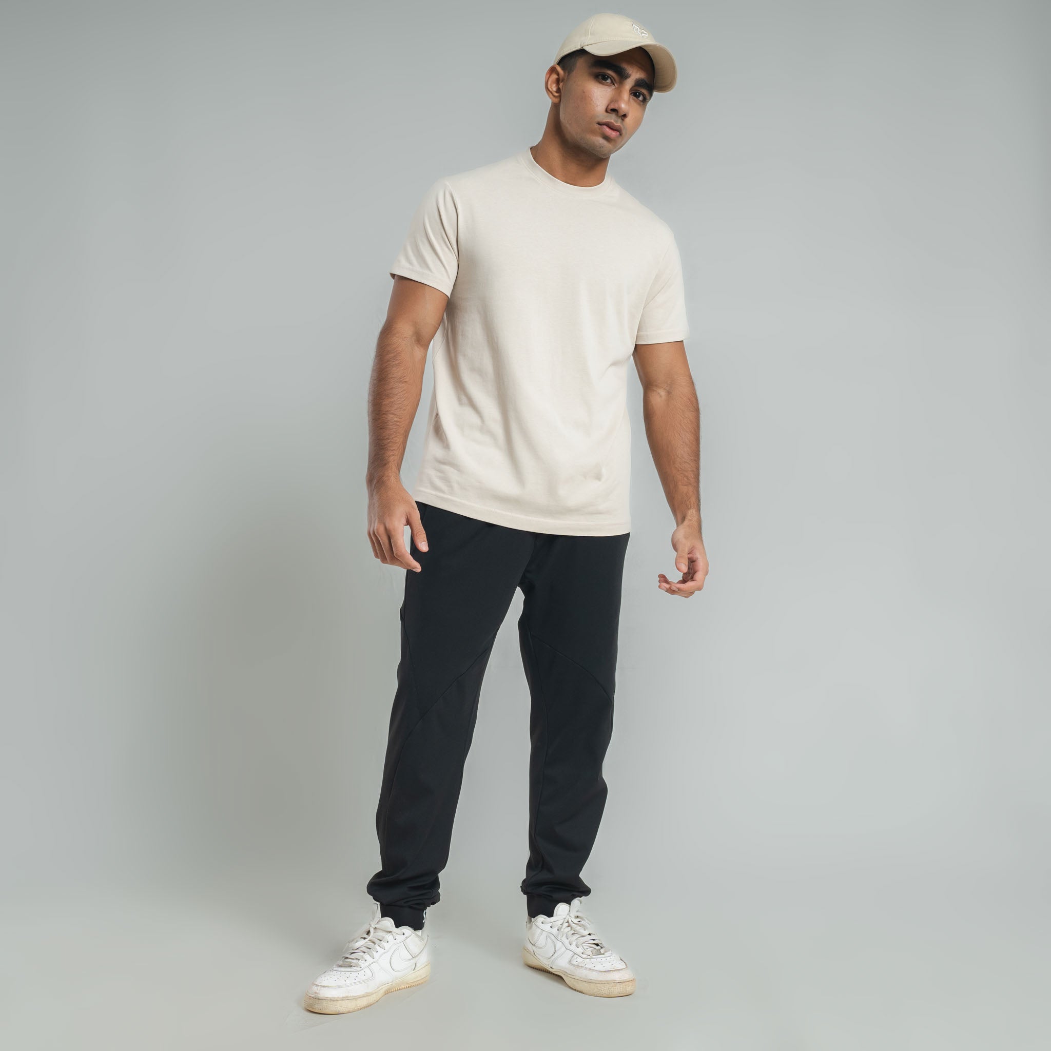 Plain Beige crew neck essential t-shirt