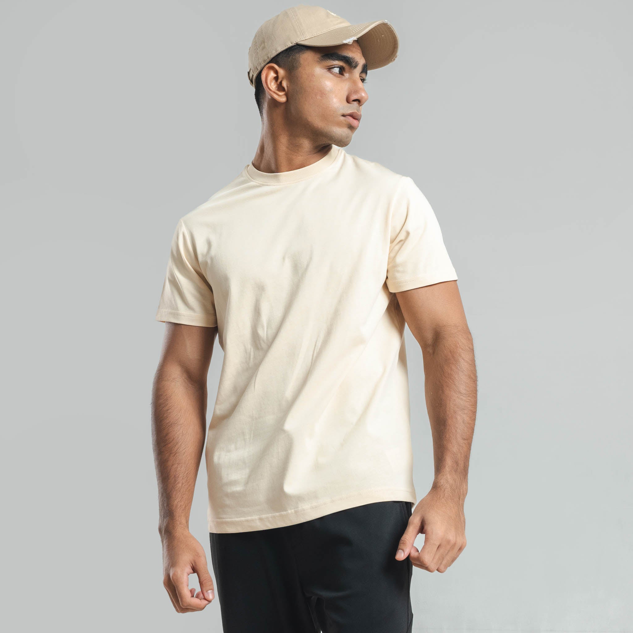 Plain Tan Yellow crew neck essential t-shirt