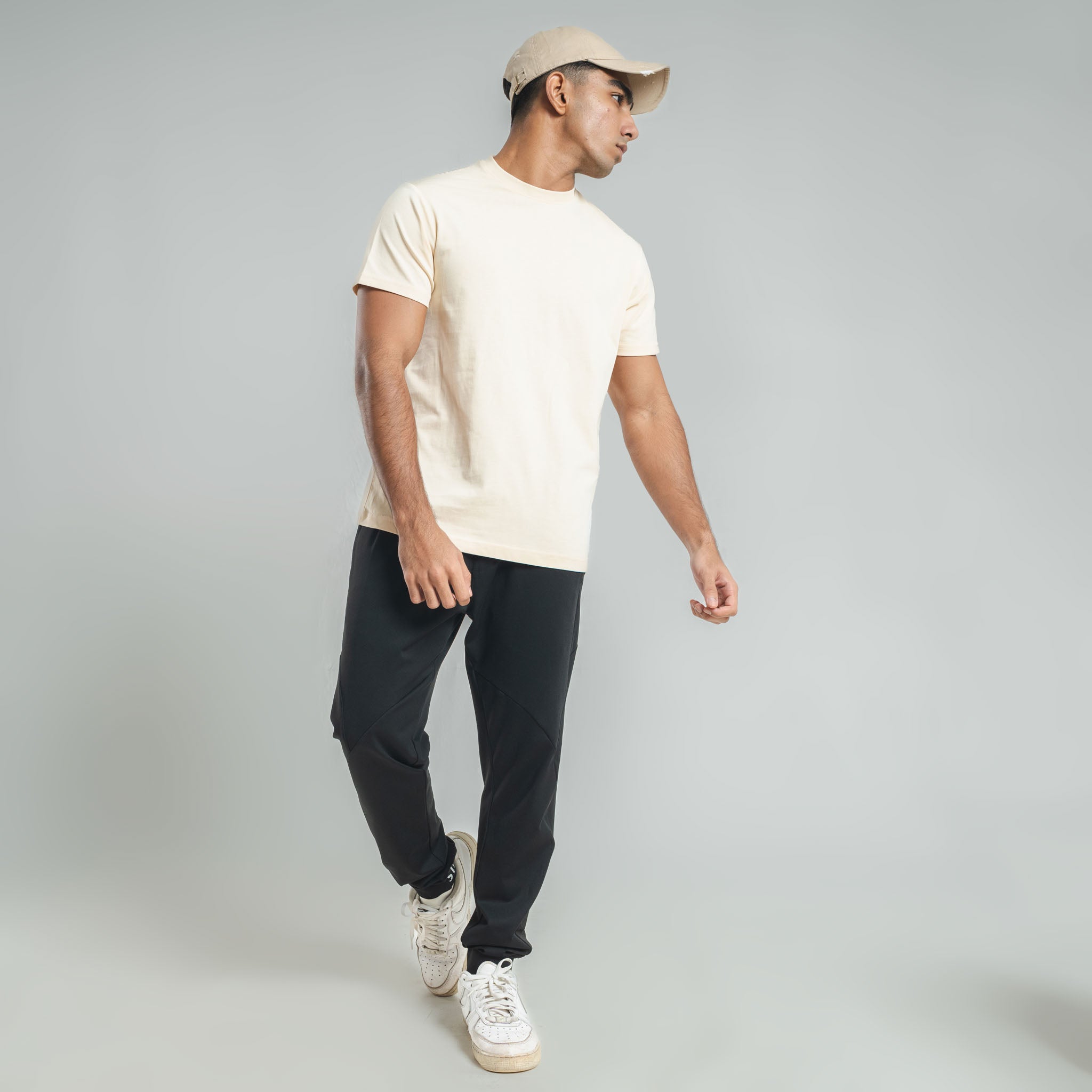 Plain Tan Yellow crew neck essential t-shirt