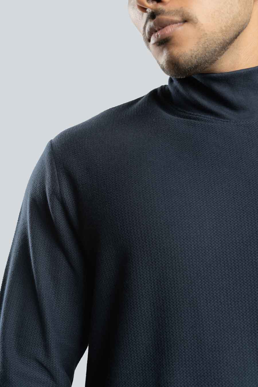 High Neck Long sleeve Plain staple color Jacquard unisex  t-shirt