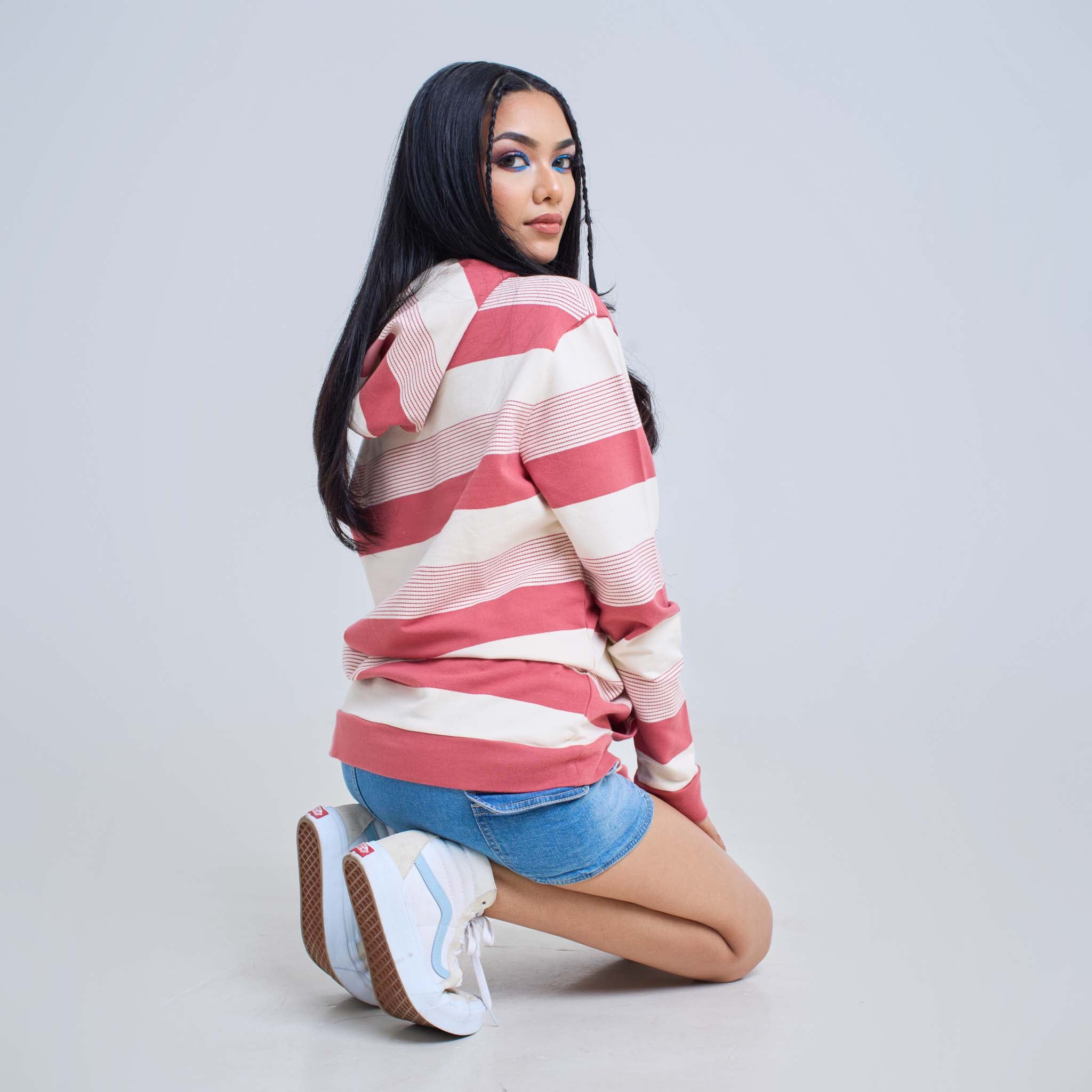 Long Sleeve Hoodie Solid and Line Stripes