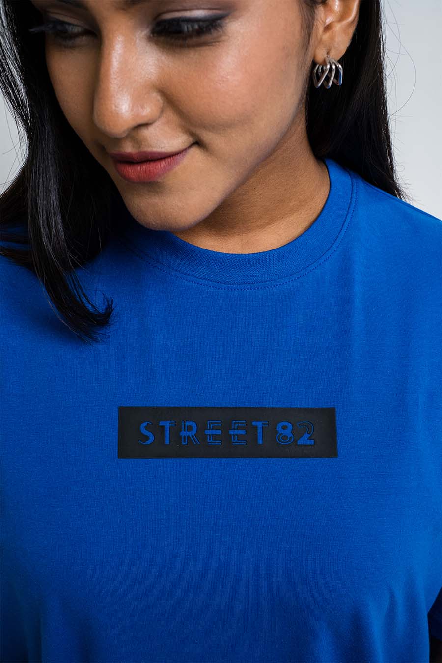 Oversize - Contrast middle logo print - Solid Lycra Jersey T-shirt