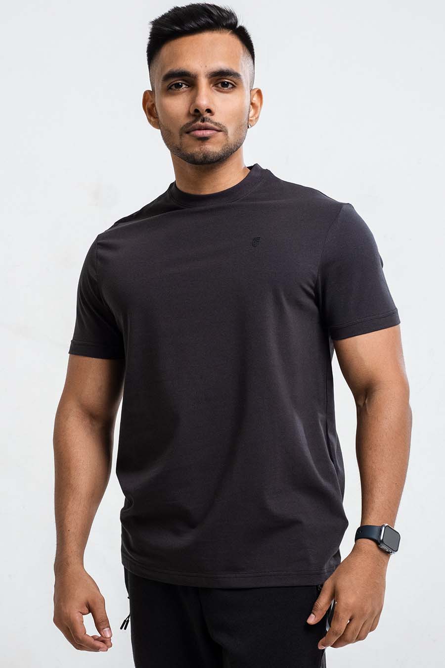Plain Stretch Limo Black crew neck essential t-shirt