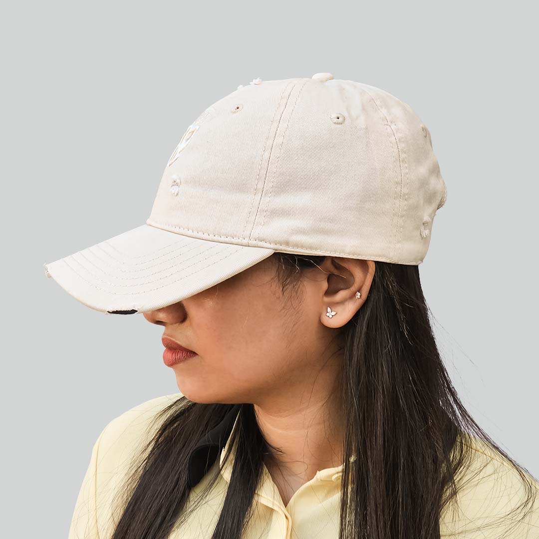Unstructured Distressed Ladies Cap with 3D Logo Embroidery
