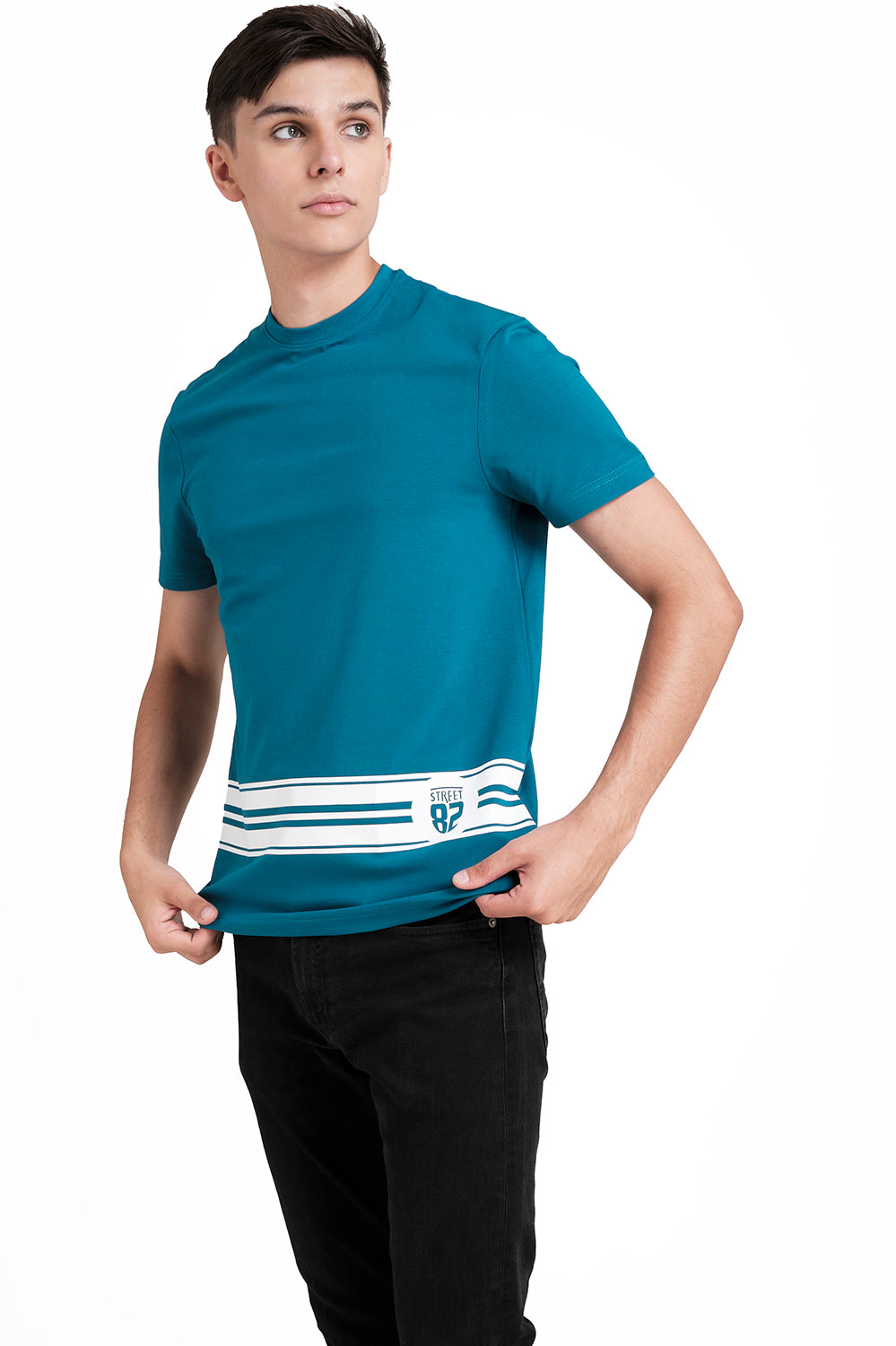 SOLID SINGLE JERSEY T-shirt, Front bottom Rubber Print.