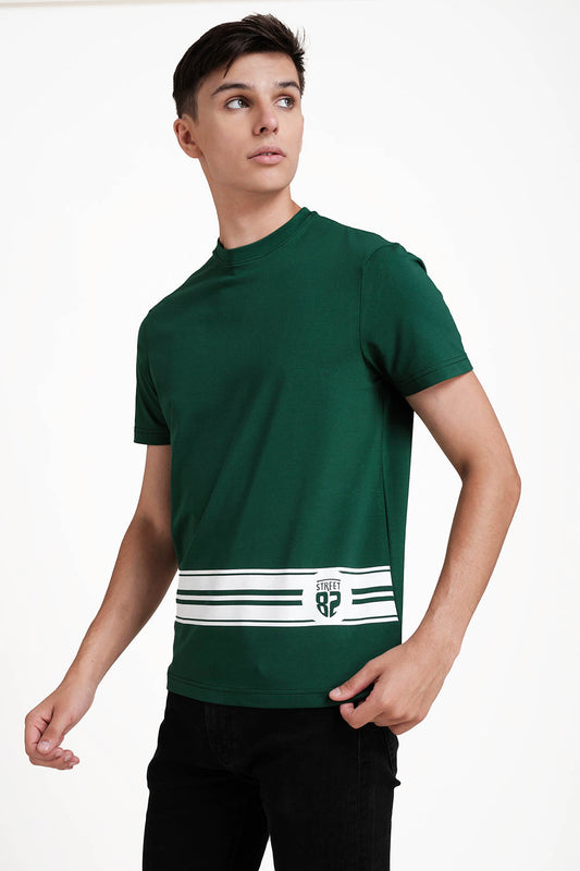 SOLID SINGLE JERSEY T-shirt, Front bottom Rubber Print.