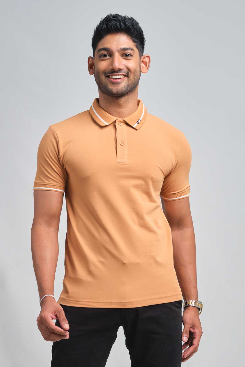 Plain premium cotton with 82 knitted collar, Slim fit polo T-shirt