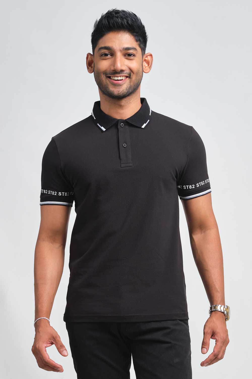 Plain premium cotton with S82 printed around the cuff, Slim fit polo T-shirt