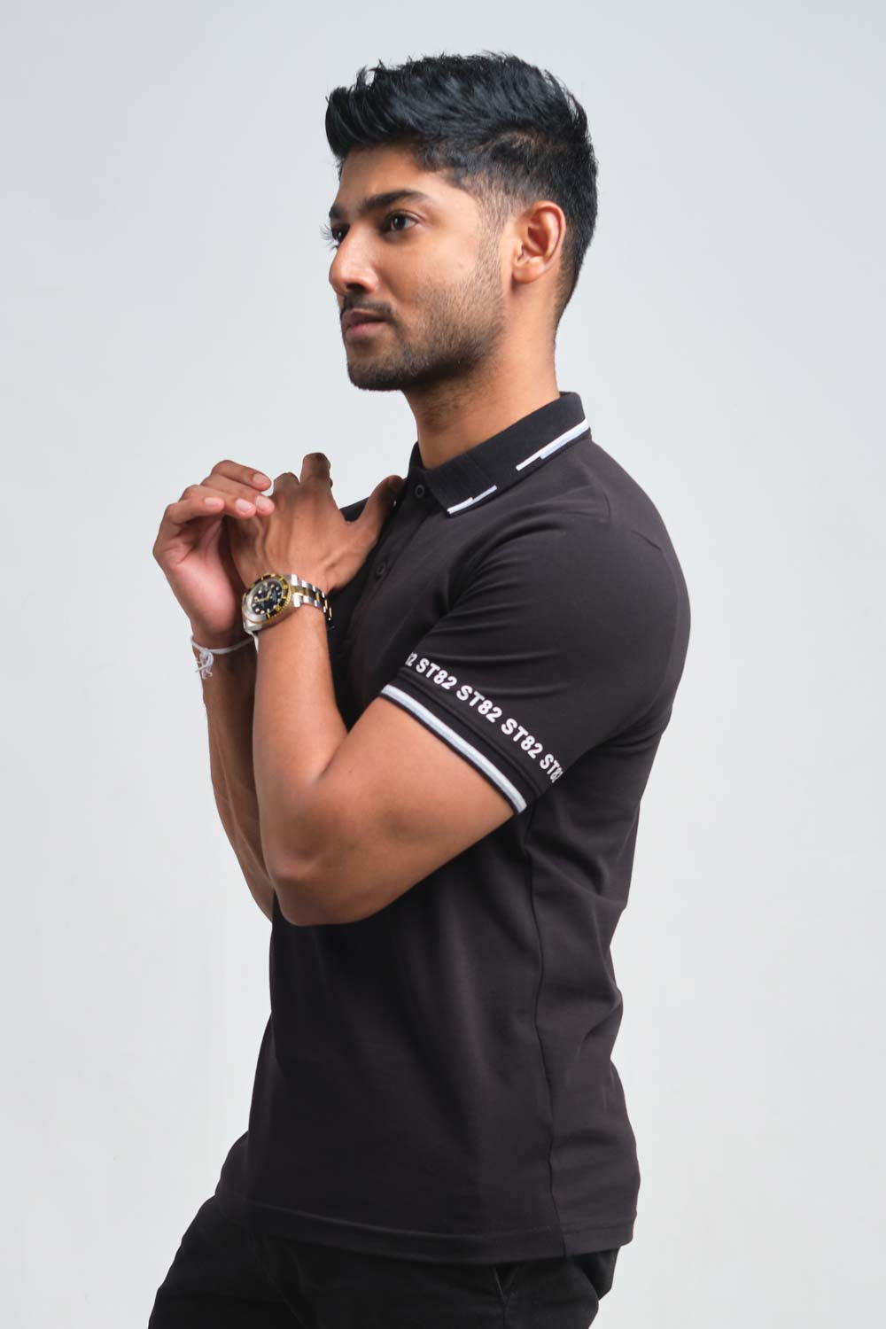 Plain premium cotton with S82 printed around the cuff, Slim fit polo T-shirt