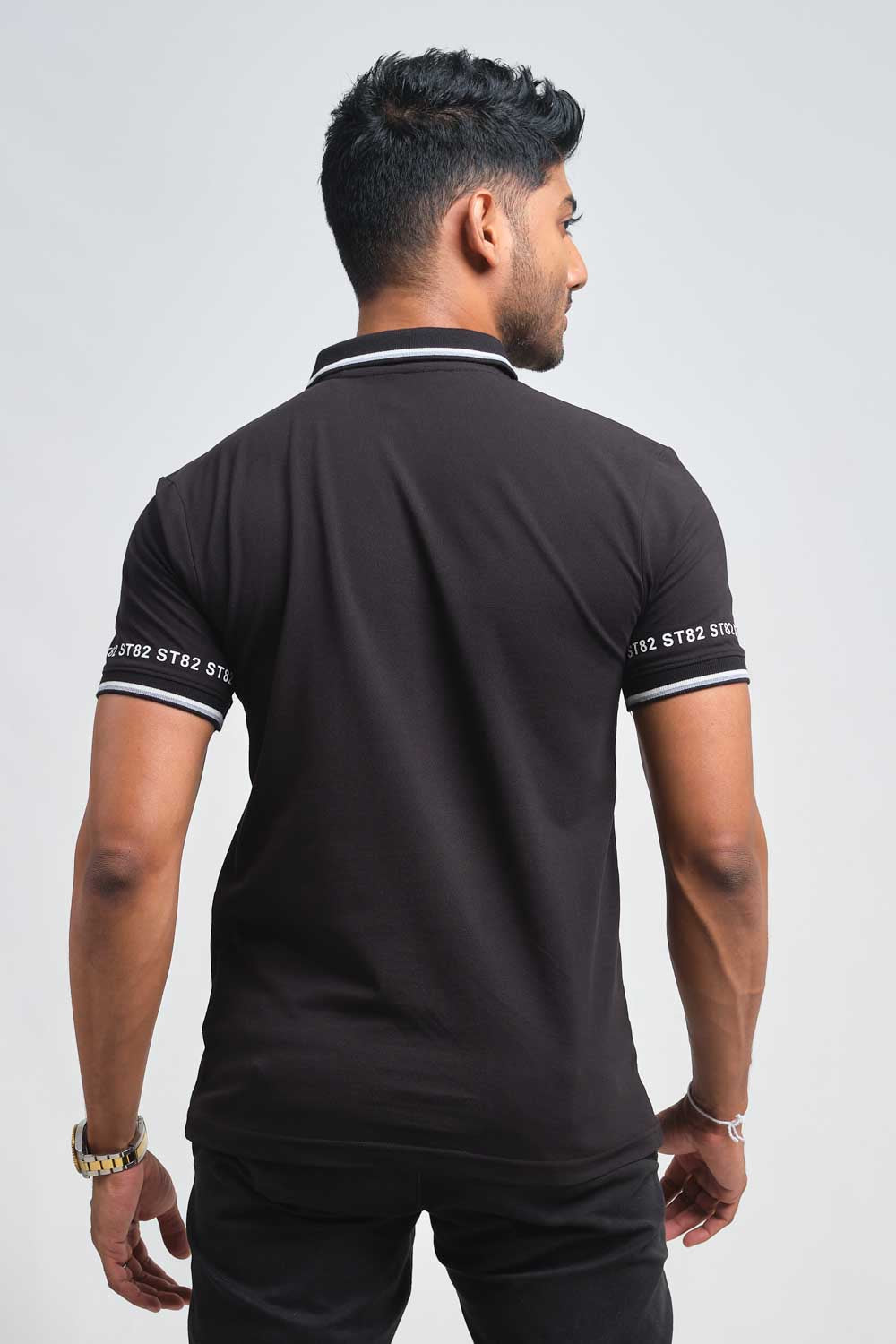 Plain premium cotton with S82 printed around the cuff, Slim fit polo T-shirt