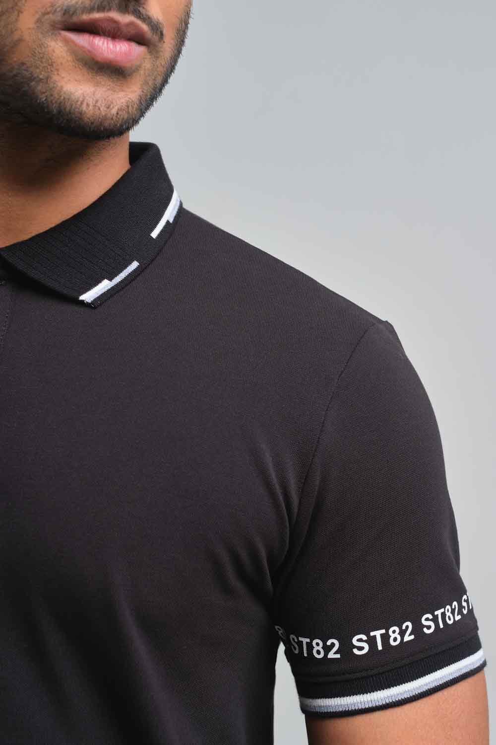 Plain premium cotton with S82 printed around the cuff, Slim fit polo T-shirt