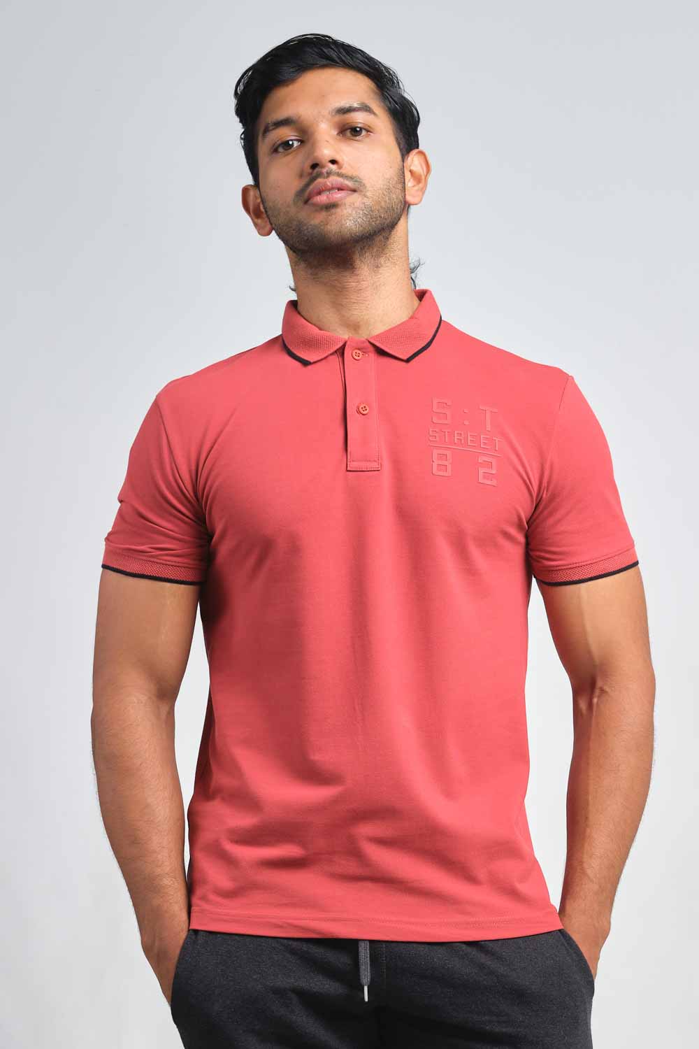 Right chest large ST82 silicon print - Luxury Premium cotton, Slim fit polo T-shirt