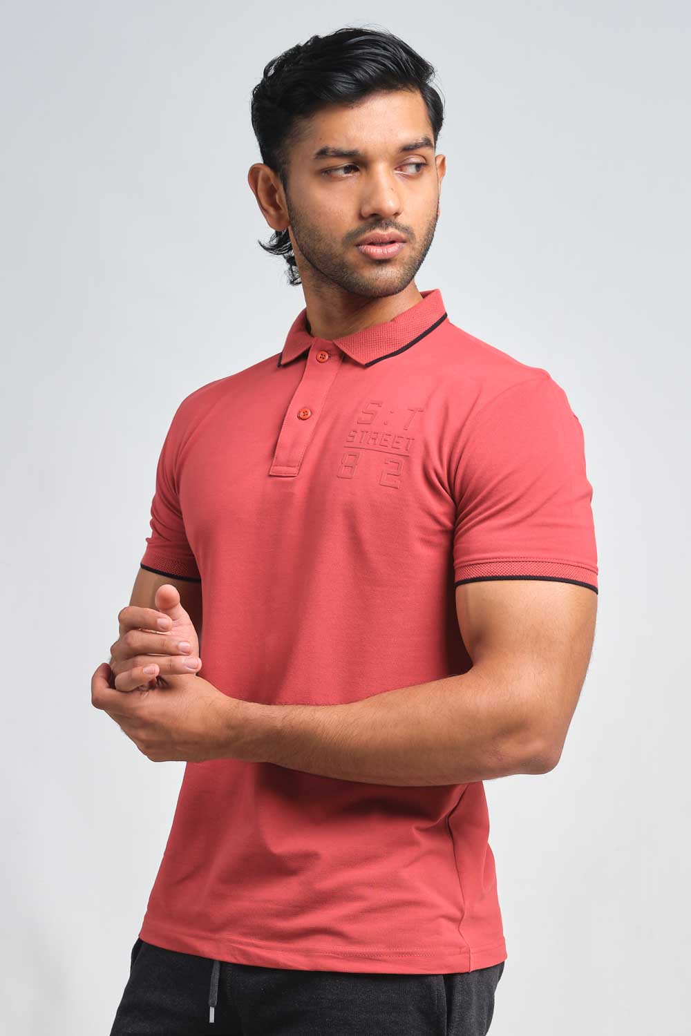 Right chest large ST82 silicon print - Luxury Premium cotton, Slim fit polo T-shirt