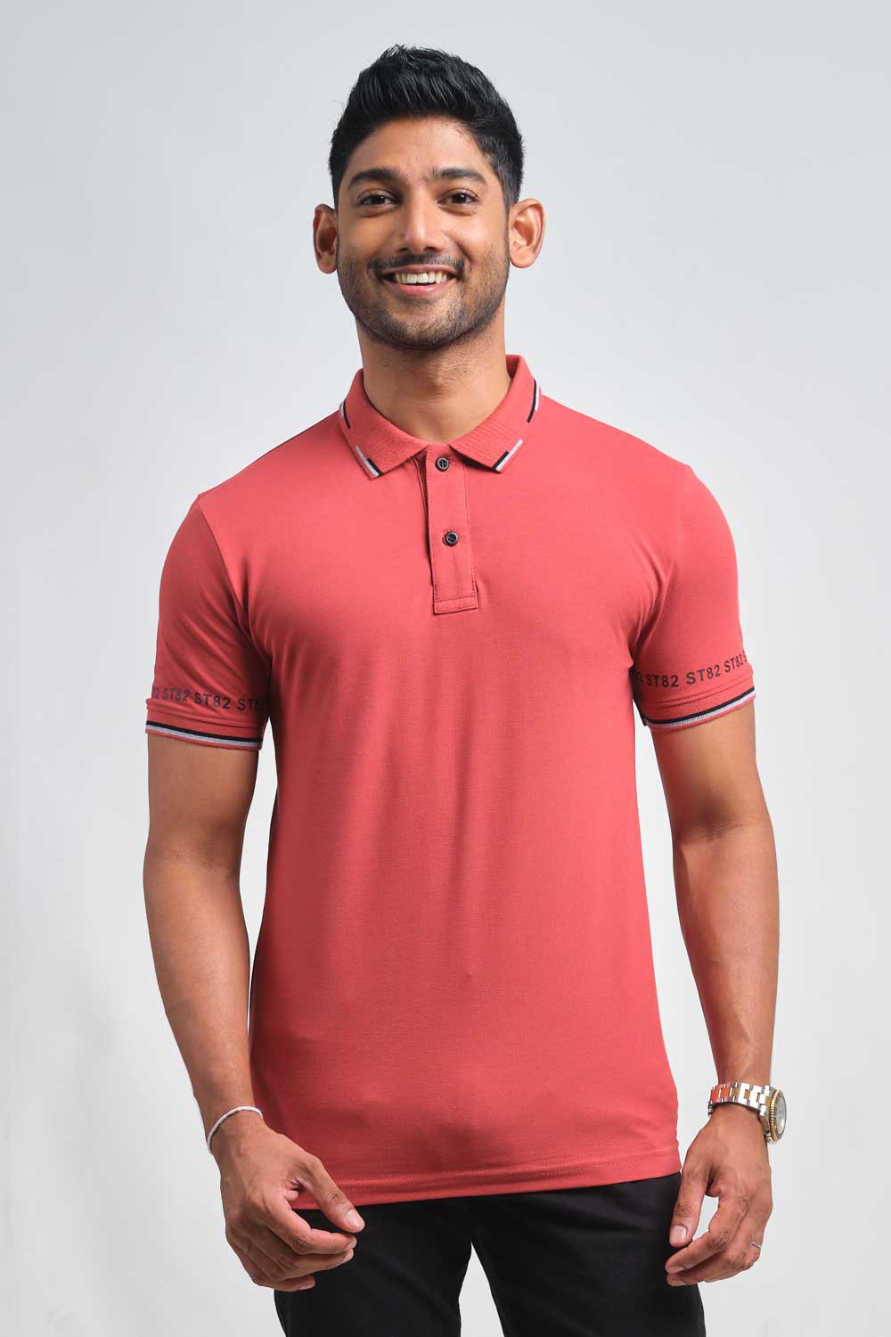 Plain premium cotton with S82 printed around the cuff, Slim fit polo T-shirt