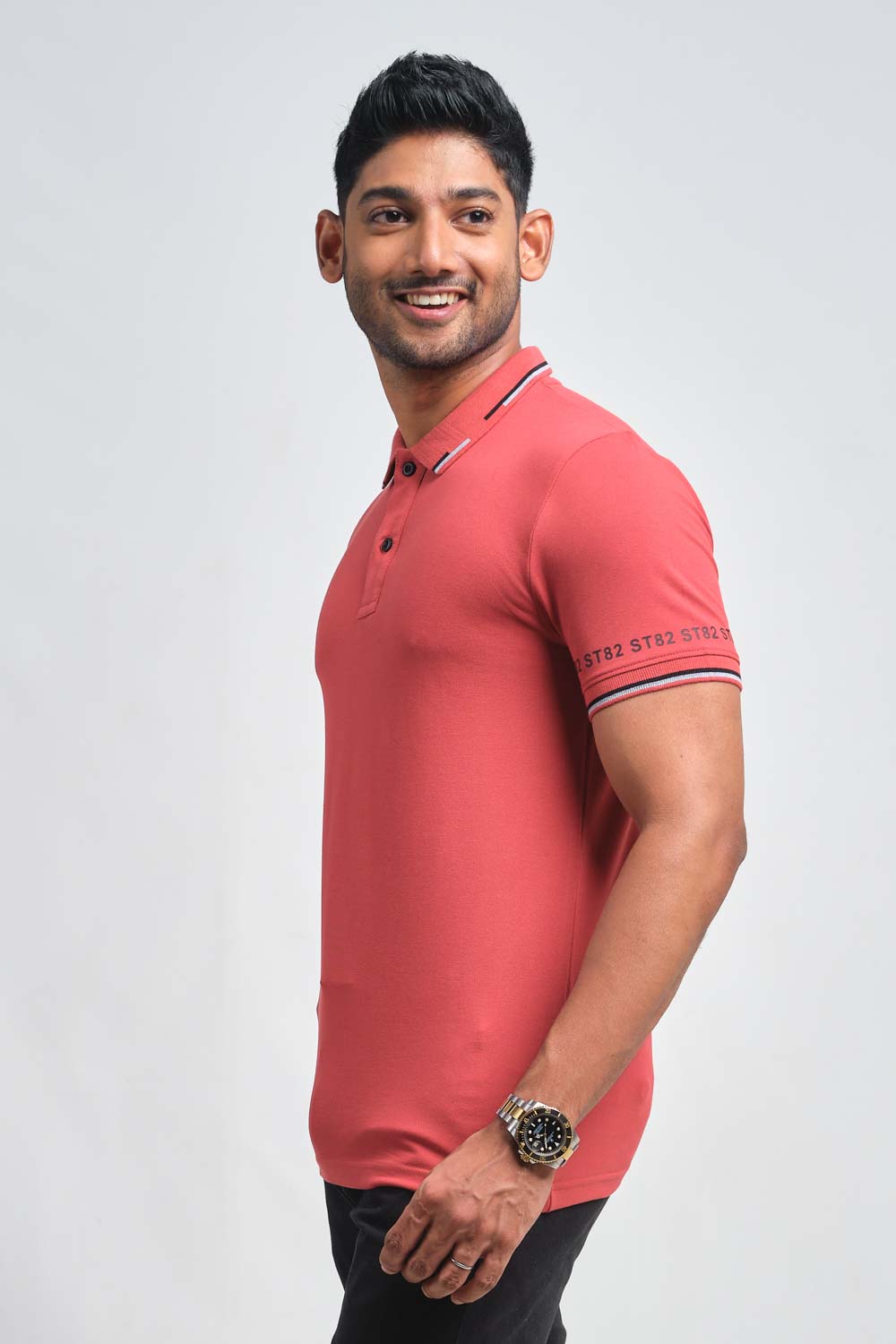 Plain premium cotton with S82 printed around the cuff, Slim fit polo T-shirt