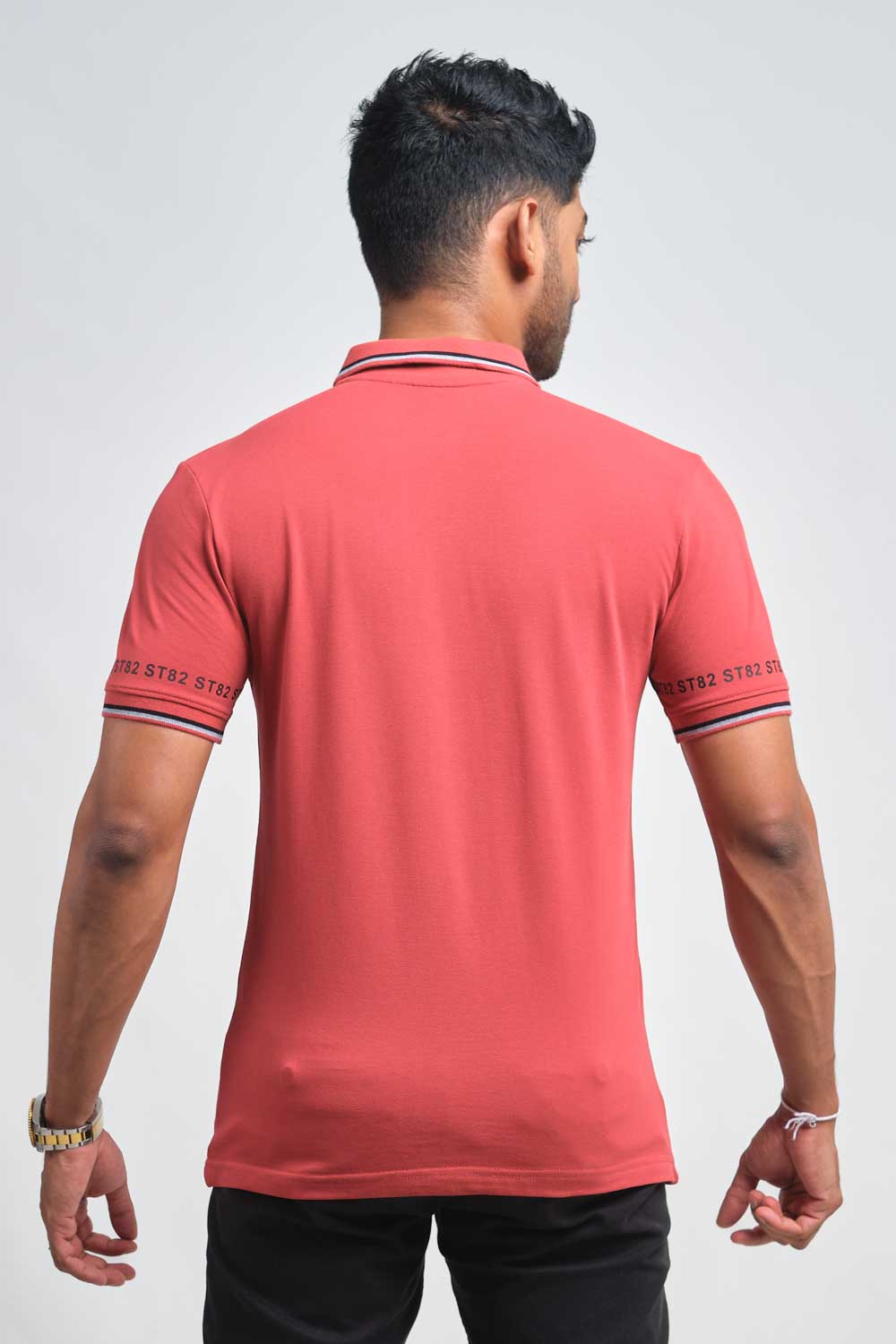 Plain premium cotton with S82 printed around the cuff, Slim fit polo T-shirt