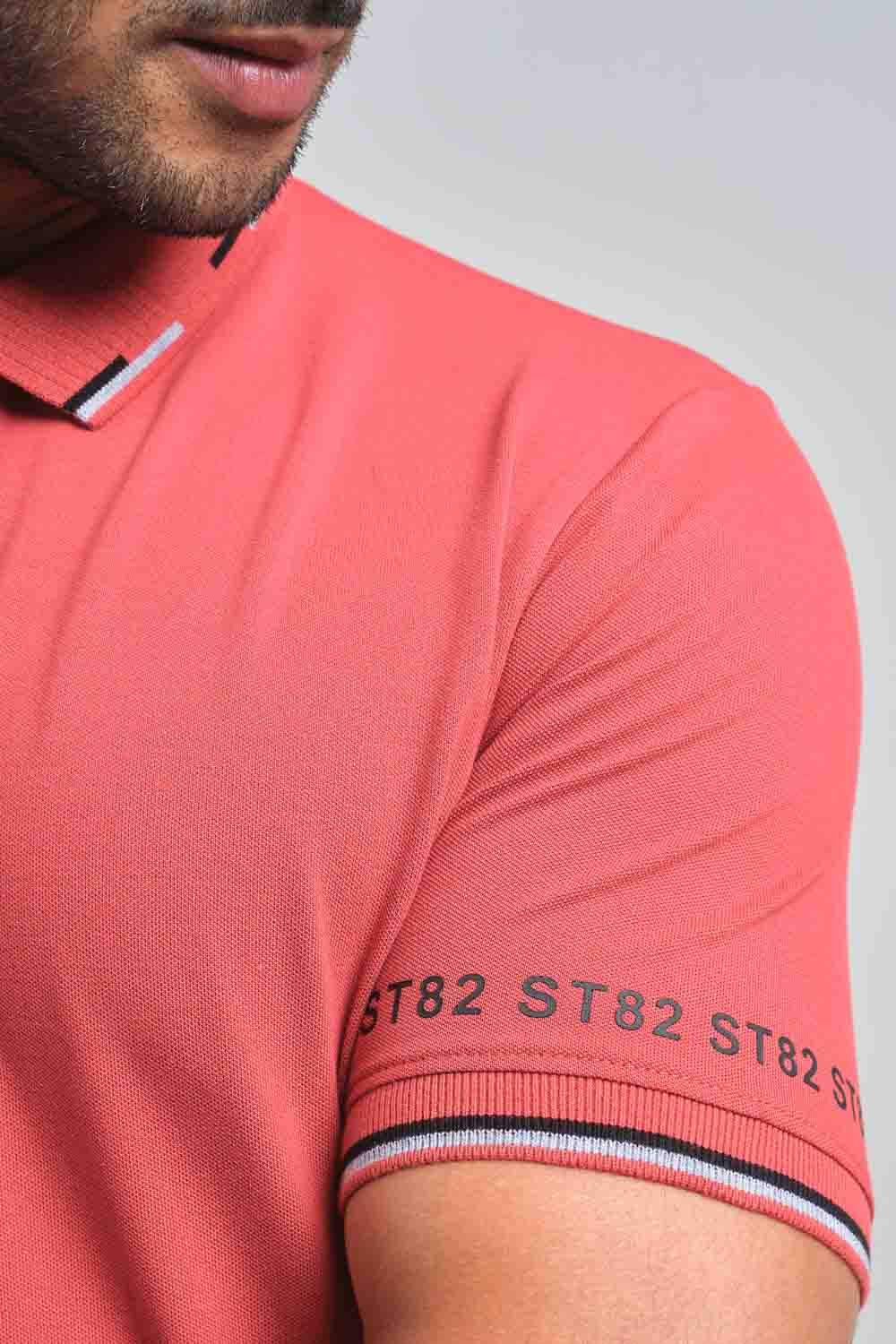 Plain premium cotton with S82 printed around the cuff, Slim fit polo T-shirt