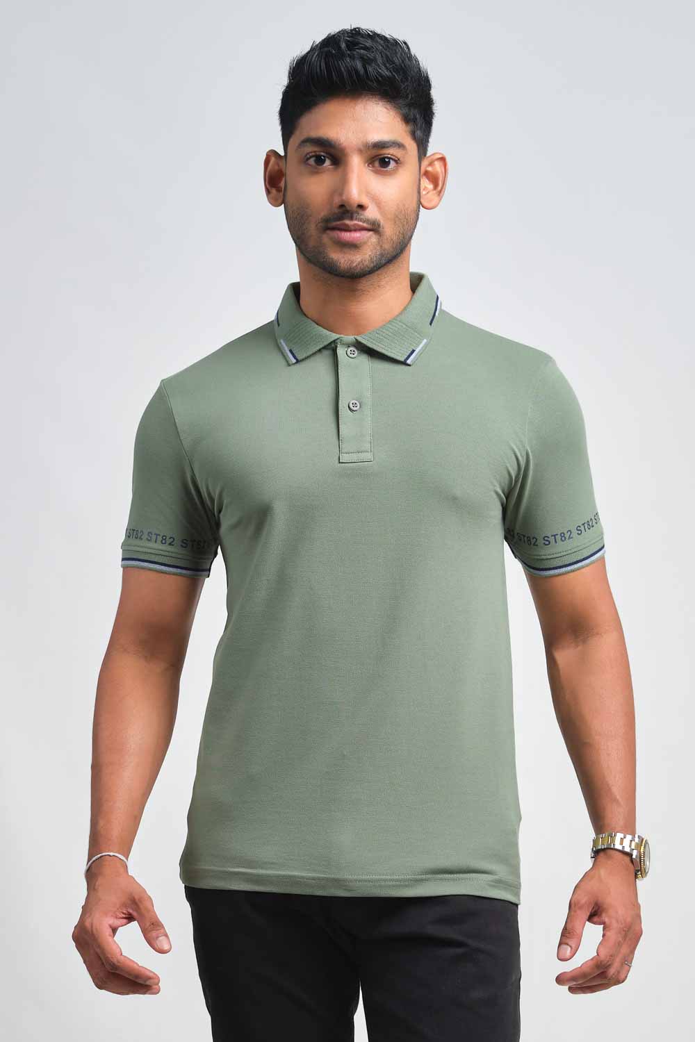 Plain premium cotton with S82 printed around the cuff, Slim fit polo T-shirt