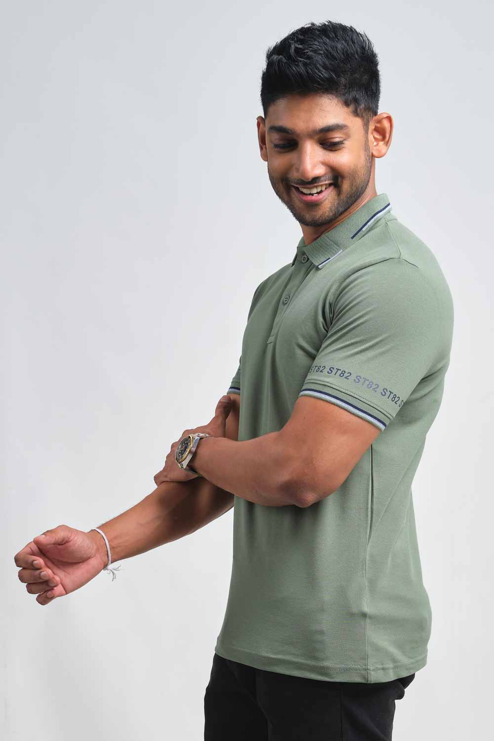 Plain premium cotton with S82 printed around the cuff, Slim fit polo T-shirt