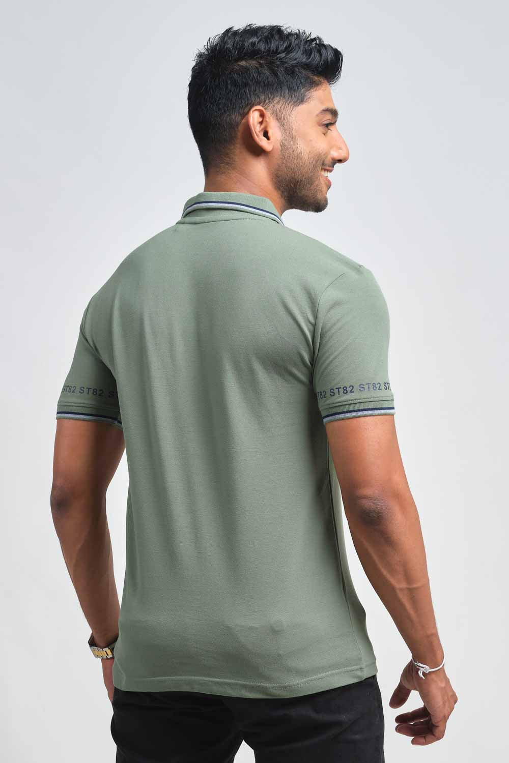 Plain premium cotton with S82 printed around the cuff, Slim fit polo T-shirt