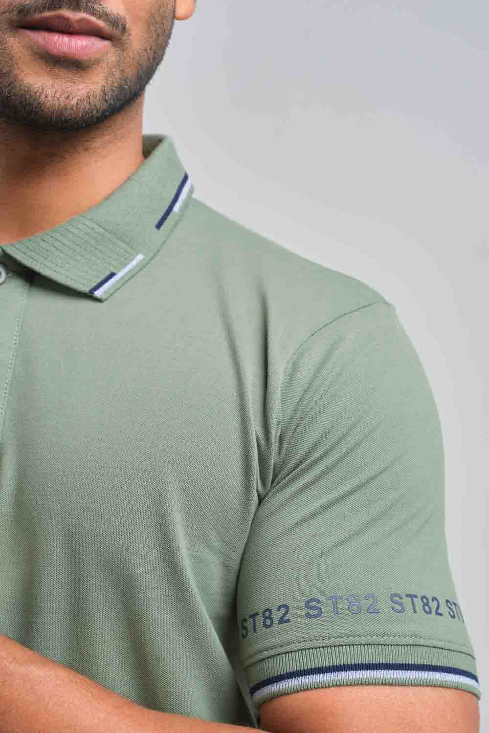 Plain premium cotton with S82 printed around the cuff, Slim fit polo T-shirt