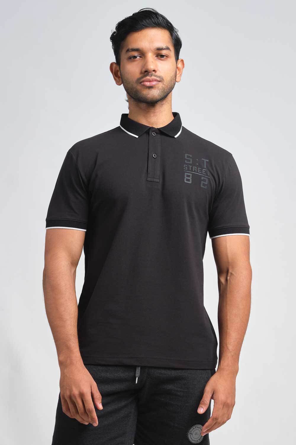 Right chest large ST82 silicon print - Luxury Premium cotton, Slim fit polo T-shirt