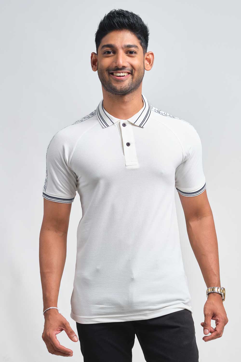 Shoulder typography print, ragland cut, premium cotton, Slim fit polo T-shirt