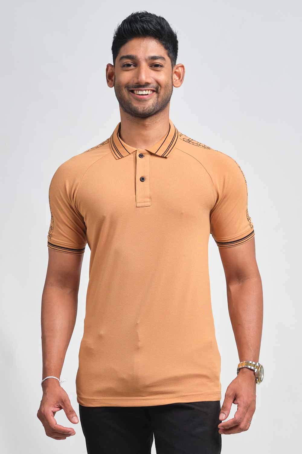 Shoulder typography print, ragland cut, premium cotton, Slim fit polo T-shirt