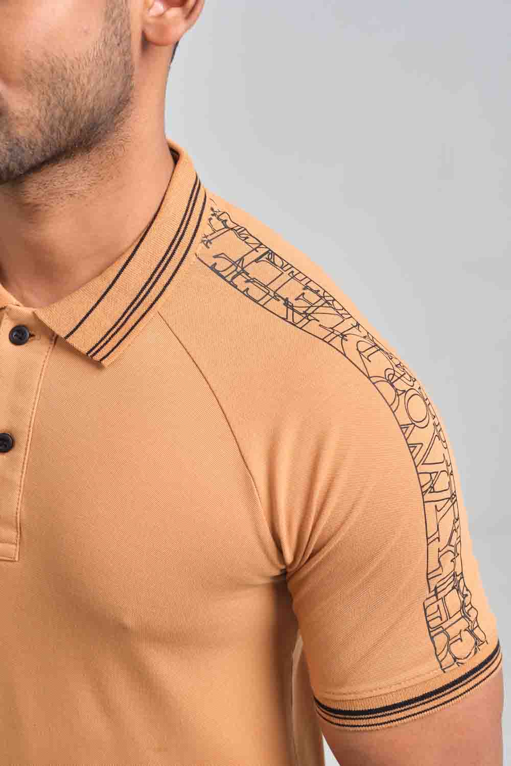 Shoulder typography print, ragland cut, premium cotton, Slim fit polo T-shirt