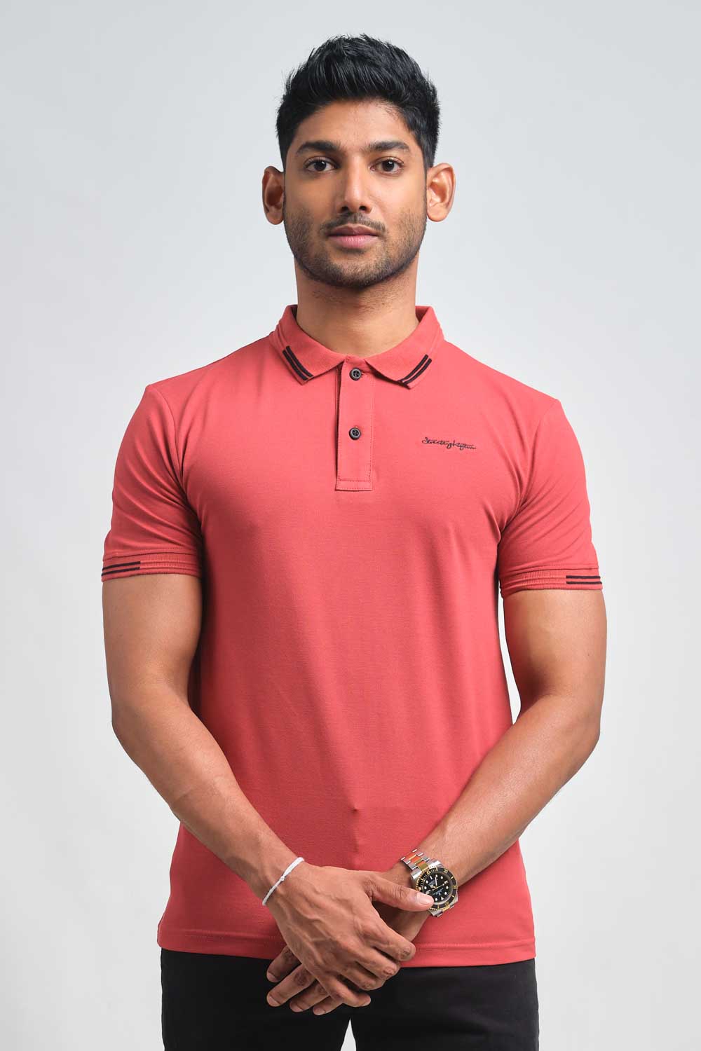 Plain premium cotton with signature logo embroidery in chest, Slim fit polo T-shirt