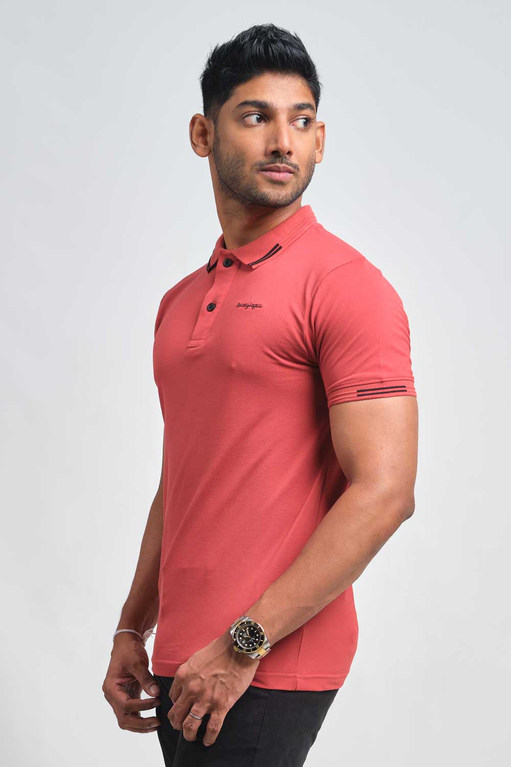 Plain premium cotton with signature logo embroidery in chest, Slim fit polo T-shirt